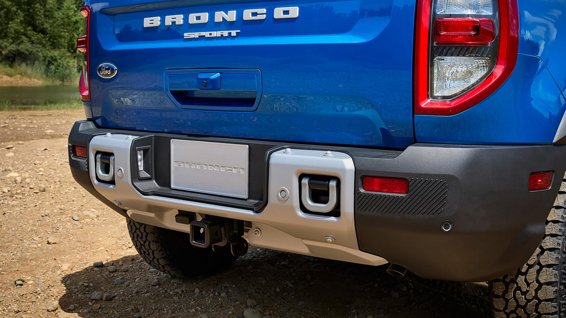 A Ford 2026 Ford Bronco Sport® displaying the recovery hooks at the back of the vehicle