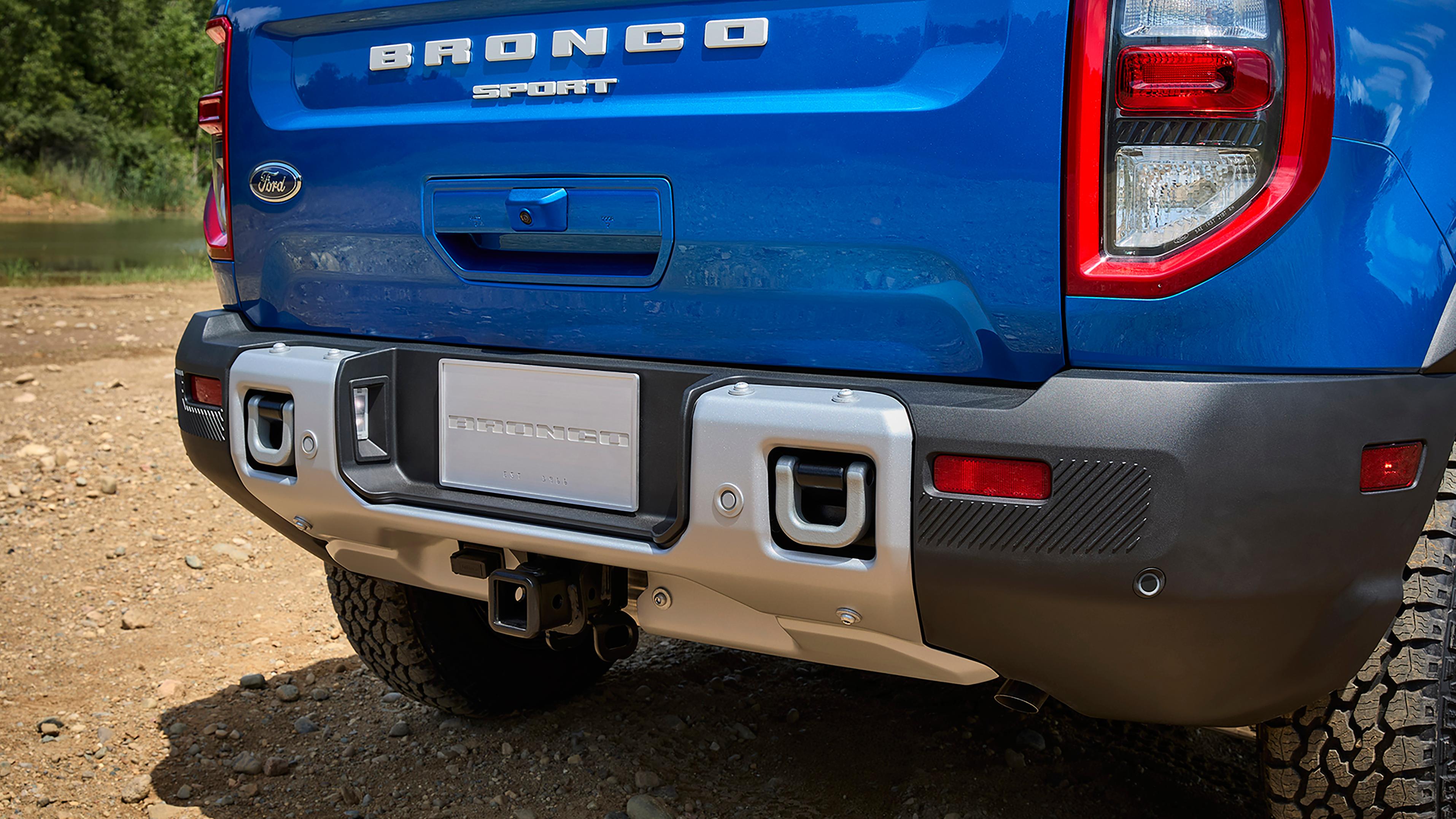 A Ford 2026 Ford Bronco Sport® displaying the recovery hooks at the back of the vehicle