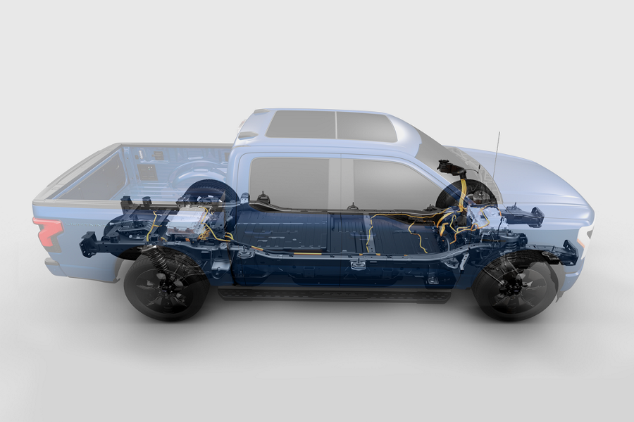 transparent view showing the battery system in a Ford F 1 50 Lightning